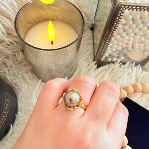 Elegant 14mm Tahitian Pearl in 18k Gold Plated Italian Silver Ring
